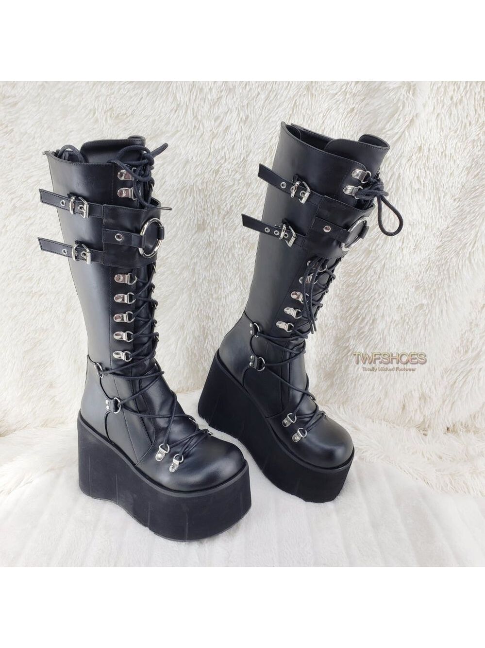 4.5" Platform Rave Goth Cyber Punk Knee Boots Kera Stomper